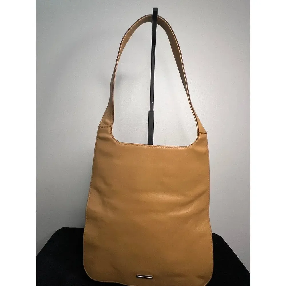 Gucci Vintage Tan Leather Hobo Shoulder Bag Woven Belt Detail Made in Italy